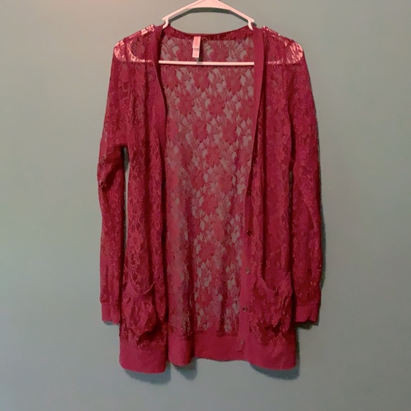 Burgundy lace cardigan - Picture 1 of 1